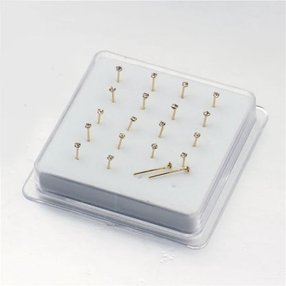 20 Piece Set of 1.5mm Crystal Nose Studs in Gold and Silver - Trendy Body Jewelry for Stylish Piercings