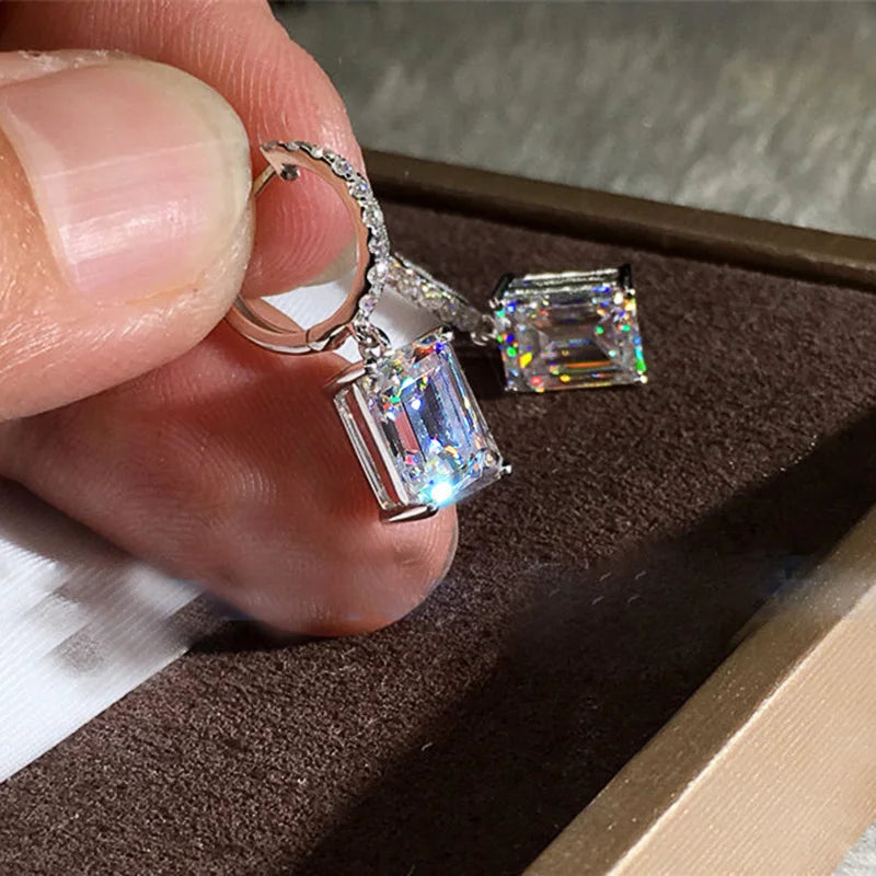 Huitan Elegant Square Princess Cut Zircon Drop Earrings for Women Trendy Geometric Design