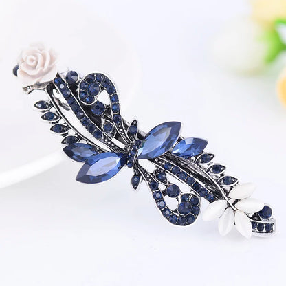 Elegant Blue Rhinestone Flower Hair Clips for Women - Crystal Fashion Barrettes by EASYA