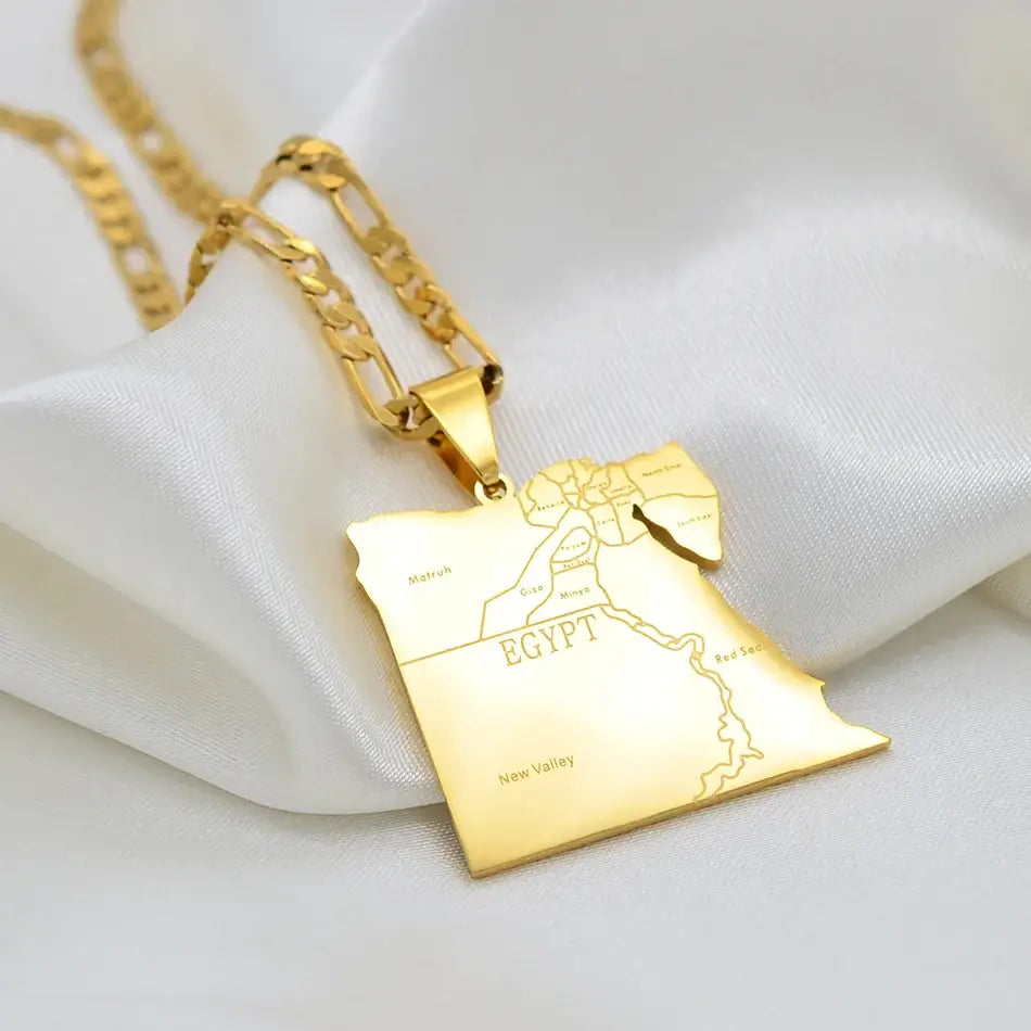 Anniyo Egypt Map States Pendant Necklace Gold Jewelry for Men and Women
