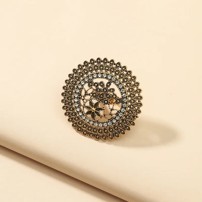 Elegant Turkish Vintage Gold Flower Ring for Women - Antique Ethnic Zircon Alloy Jewelry Gift
