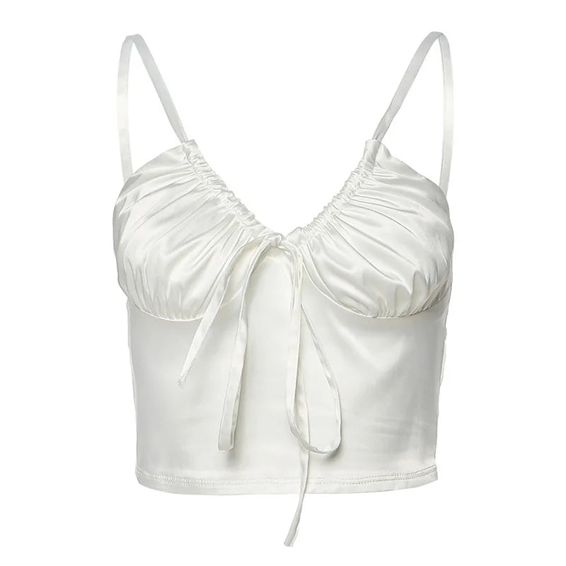 Women sexy v-neck camisole silky soft fabric crop tops girl slim party club sling tank tops female Harajuku 2024 summer new