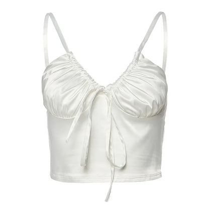 Women sexy v-neck camisole silky soft fabric crop tops girl slim party club sling tank tops female Harajuku 2024 summer new