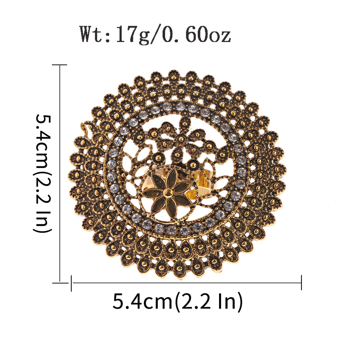 Elegant Turkish Vintage Gold Flower Ring for Women - Antique Ethnic Zircon Alloy Jewelry Gift