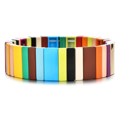 Rainbow Boho Enamel Stretch Bracelets for Women - Handmade Unisex Fashion Bangles by ZMZY