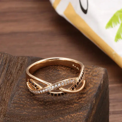 Luxury 18k Rose Gold Black Diamond Geometric Wedding Ring Rose Gold