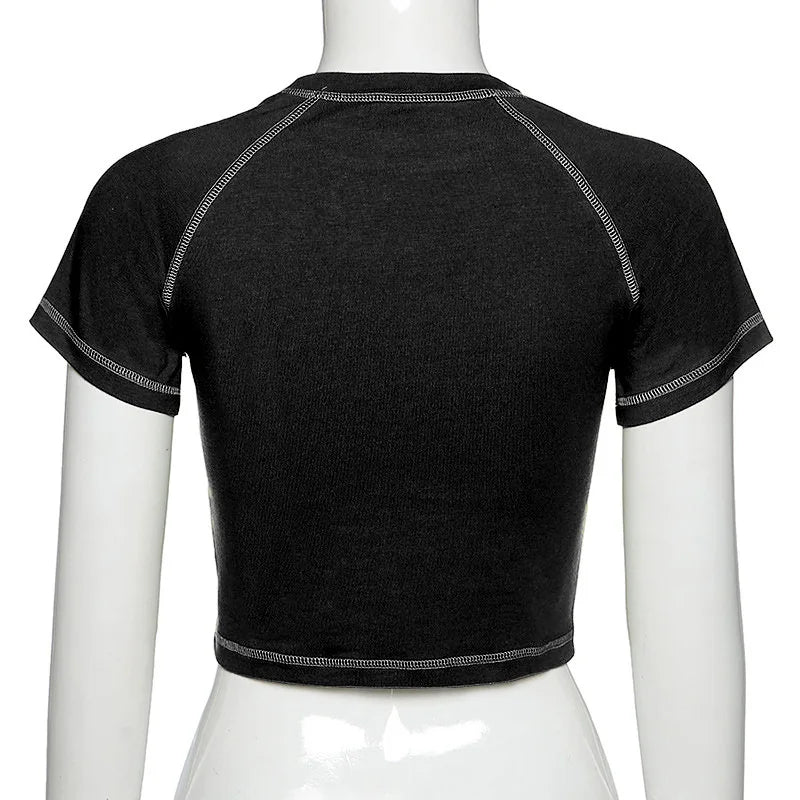 Harajuku Crop Top Women Slim Anime Gothic Bold Tee DozwCN