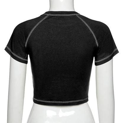Harajuku Crop Top Women Slim Anime Gothic Bold Tee DozwCN