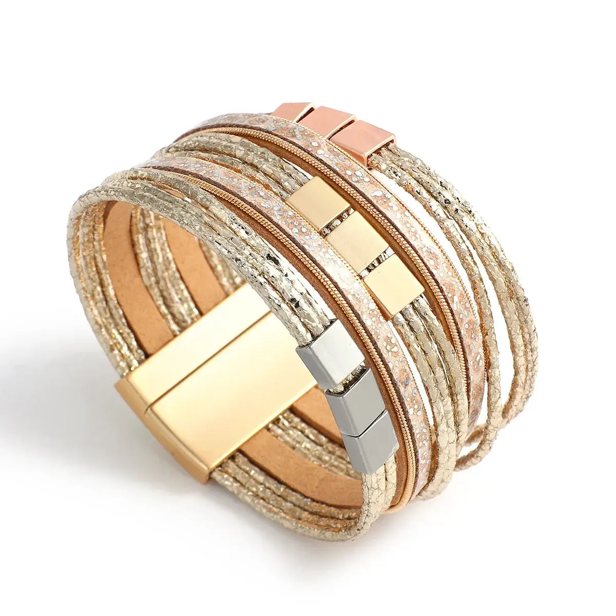 Allyes Bohemian Gold Multilayer Leather Charm Bracelet Rose Gold