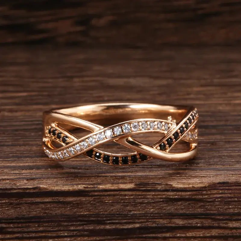 Luxury 18k Rose Gold Black Diamond Geometric Wedding Ring Rose Gold