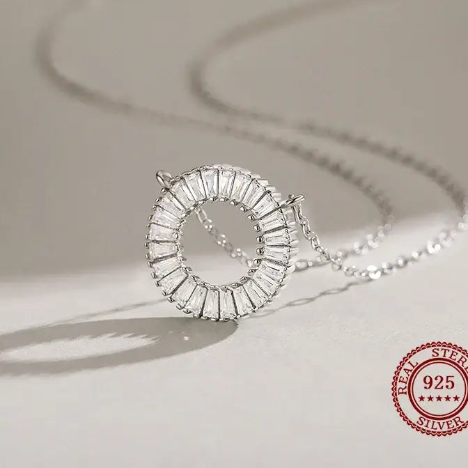 Ailmay Sparkling Clear Zircon 925 Sterling Silver Pendant Necklace