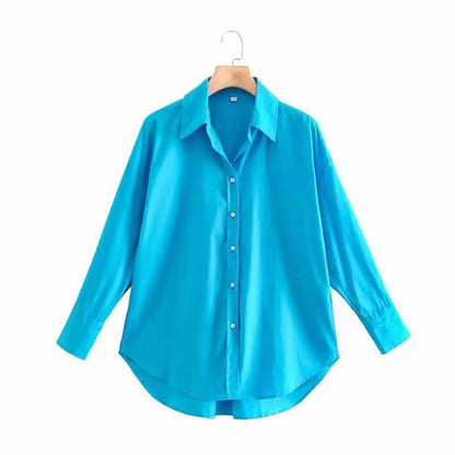 Women Poplin Blouse Long Sleeve Single Breasted Office Chic