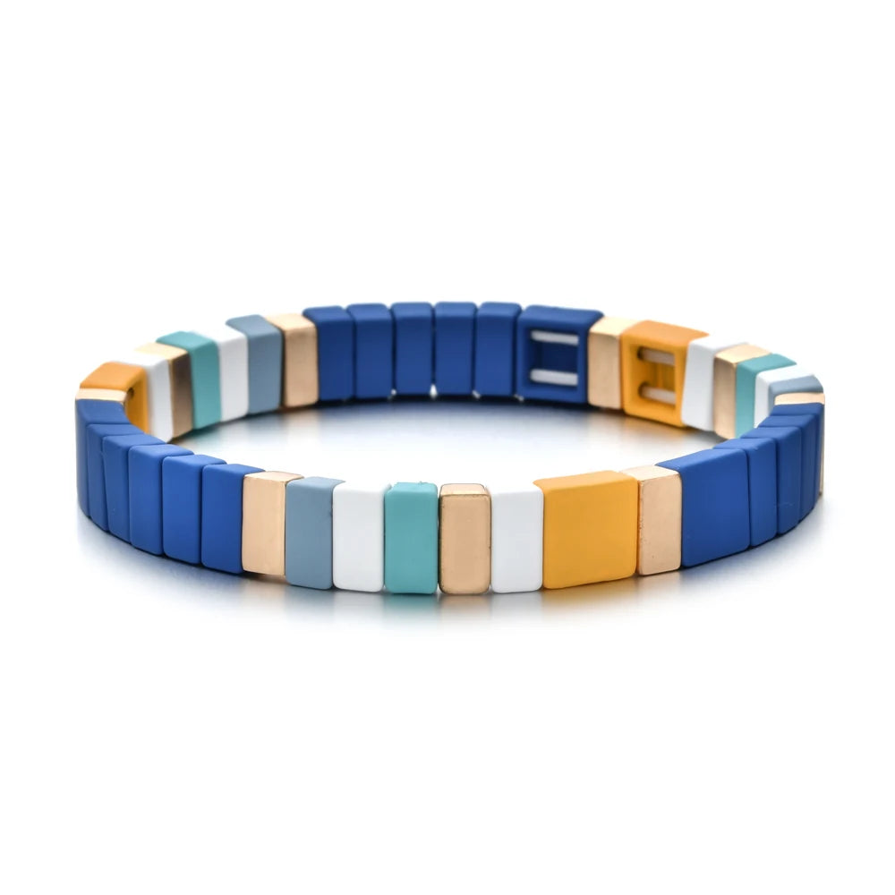 Rainbow Boho Enamel Stretch Bracelets for Women - Handmade Unisex Fashion Bangles by ZMZY