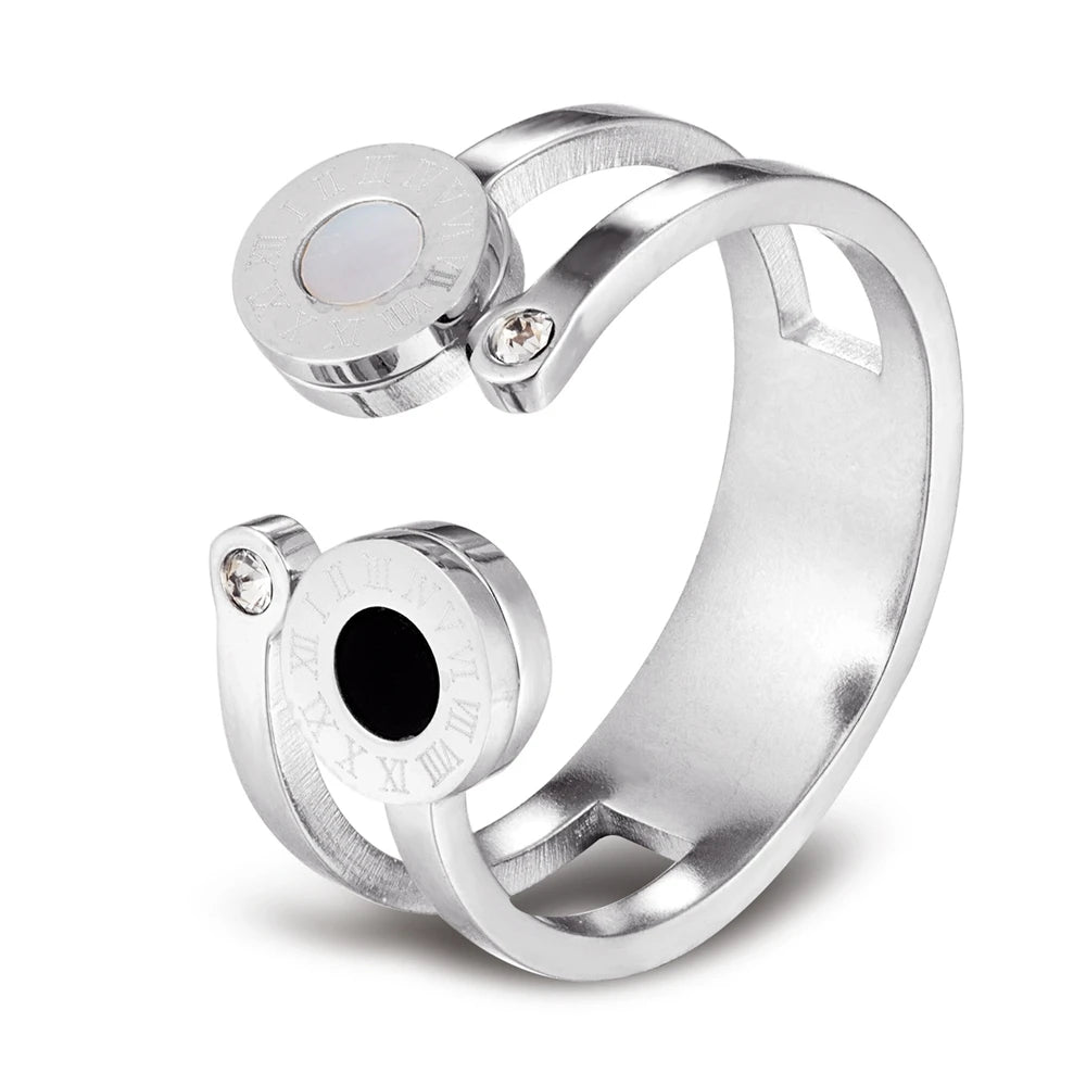 TYO Roman Numerals Stainless Steel Crystal Rings for Unisex Fashion Engagement