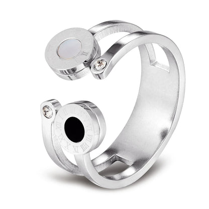TYO Roman Numerals Stainless Steel Crystal Rings for Unisex Fashion Engagement