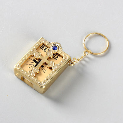 Mini Holy Bible Keychain with Real Paper Pages Gold Silver Religious Pendant