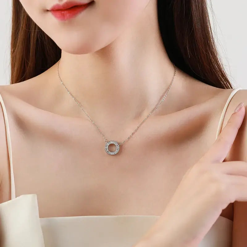 Ailmay Sparkling Clear Zircon 925 Sterling Silver Pendant Necklace