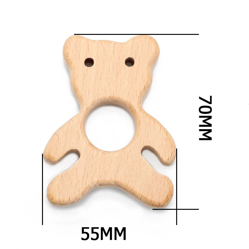 Natural Beech Wood Baby Teethers Set in Animal Shapes - Tortoise, Koala, Whale, Turtle - Food Grade Newborn Toys