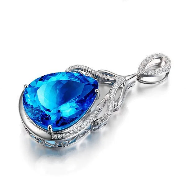 Elegant Water Drop Aquamarine Silver Necklace for Women - Romantic 925 Pendant Ideal for Weddings and Gifts