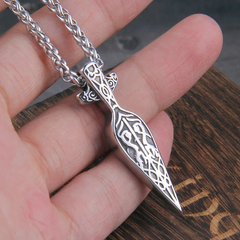 Never Fade Viking Sword Spear Pendant Necklace for Men in Stainless Steel