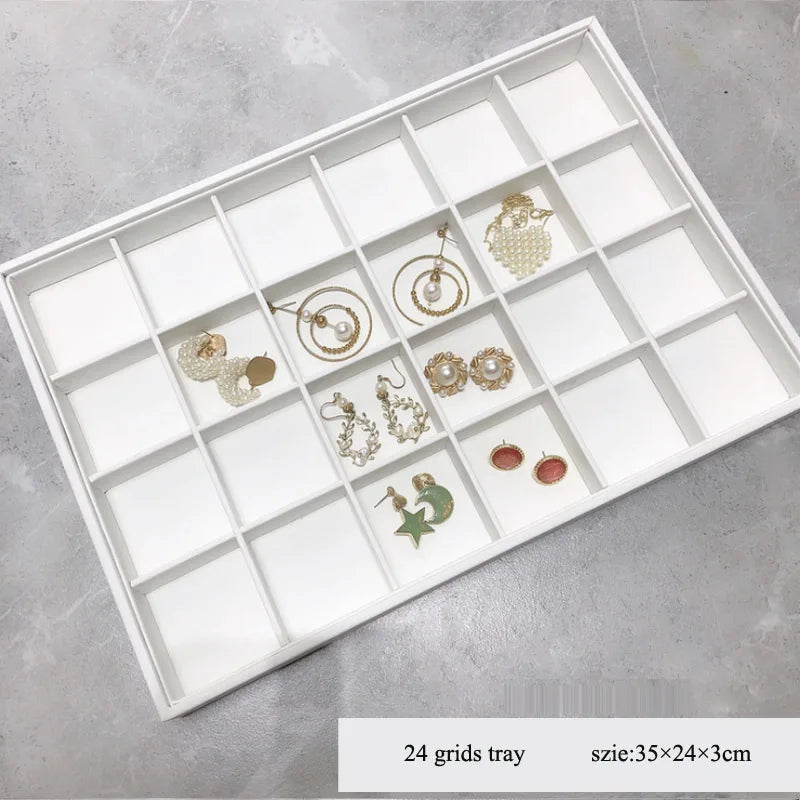 Elegant White PU Leather Jewelry Display Tray with Necklace and Ring Holder