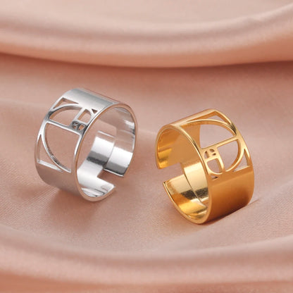 Lemegeton Geometric Fibonacci Spiral Adjustable Stainless Steel Ring for Women 18K Gold Plated Amulet Jewelry