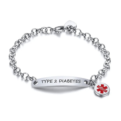 Elegant Customizable Enamel Medical ID Bangle Bracelet for Women with Stainless Steel Rolo Chain