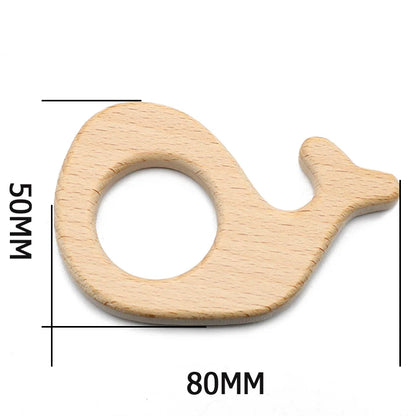Natural Beech Wood Baby Teethers Set in Animal Shapes - Tortoise, Koala, Whale, Turtle - Food Grade Newborn Toys