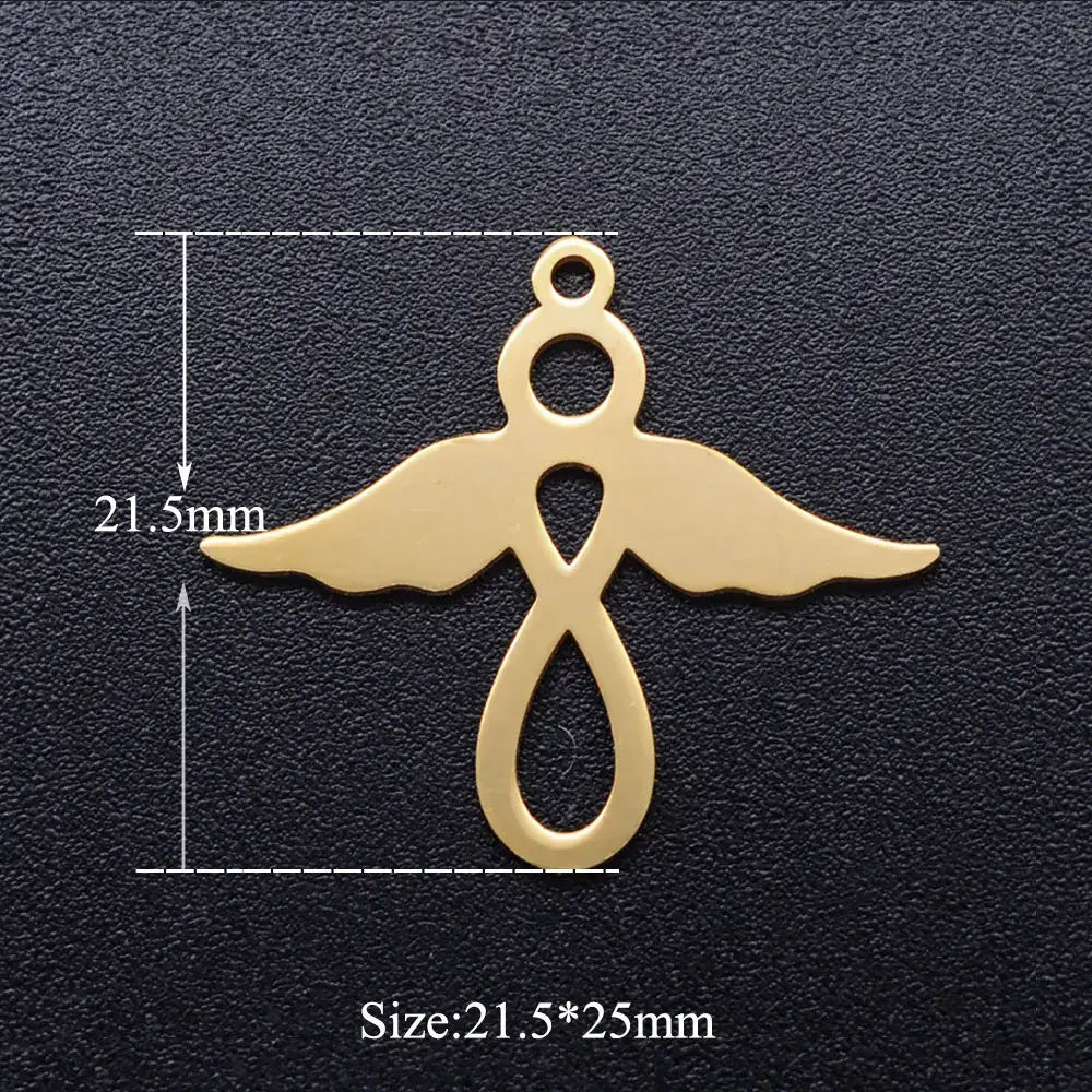 5pcs Angel Wing DIY Charms 316 Stainless Steel Jewelry Connectors JN314-2-21.5x5
