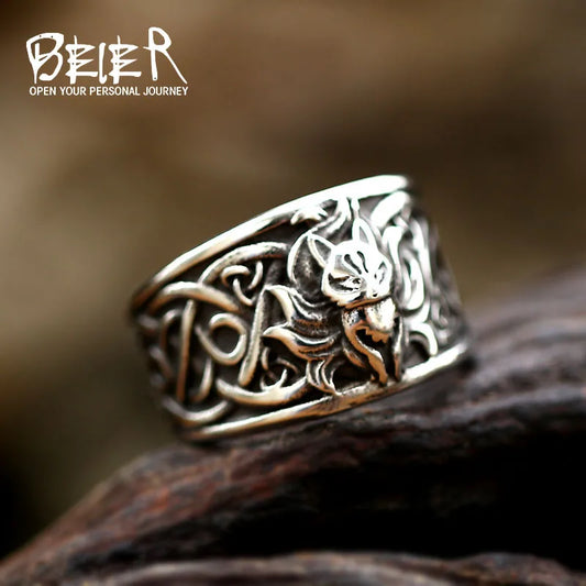 Odin's Raven Viking Rings Set for Men - Norse Mythology Wolf Totem Jewelry