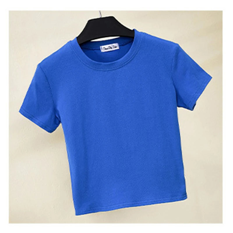 Dozw Women Cotton Crop Top O Neck Short Sleeve Slim Fit Tee