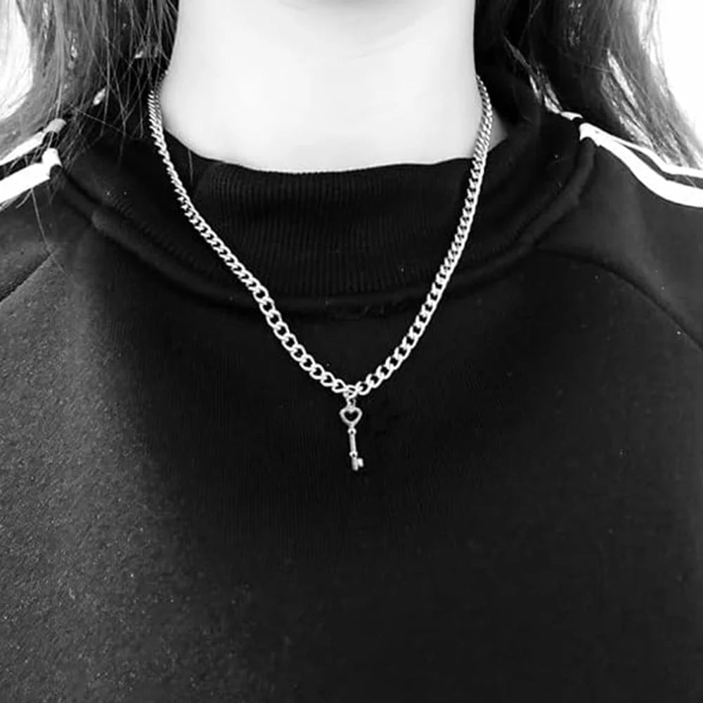 Stylish Men's Stainless Steel Heart Key Chain Necklace for Parties