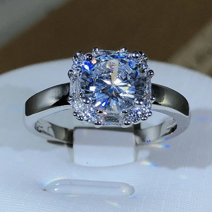 Original Four-Claw 925 Sterling Silver Wedding Ring for Women with Square AAAAA Big White Zircon Engagement Jewelry