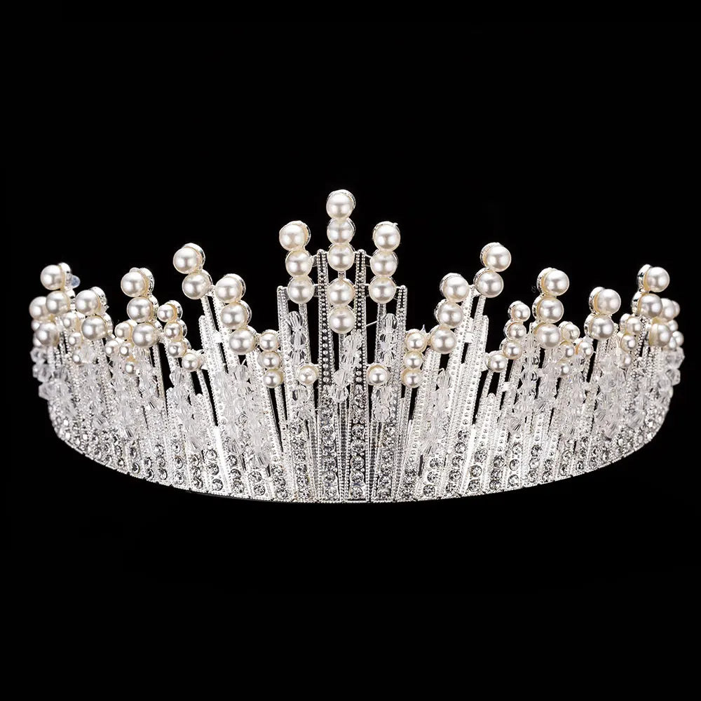 Bride's Crystal Pearl Jewelry Set - Stunning Rhinestone Choker, Earrings & Tiara for Your Dream Wedding H119 1PCS Crown