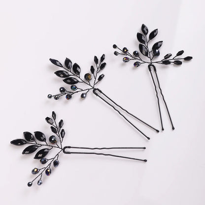 Elegant Black Crystal Bridal Hairpins Wedding Tiara Headdress Accessories