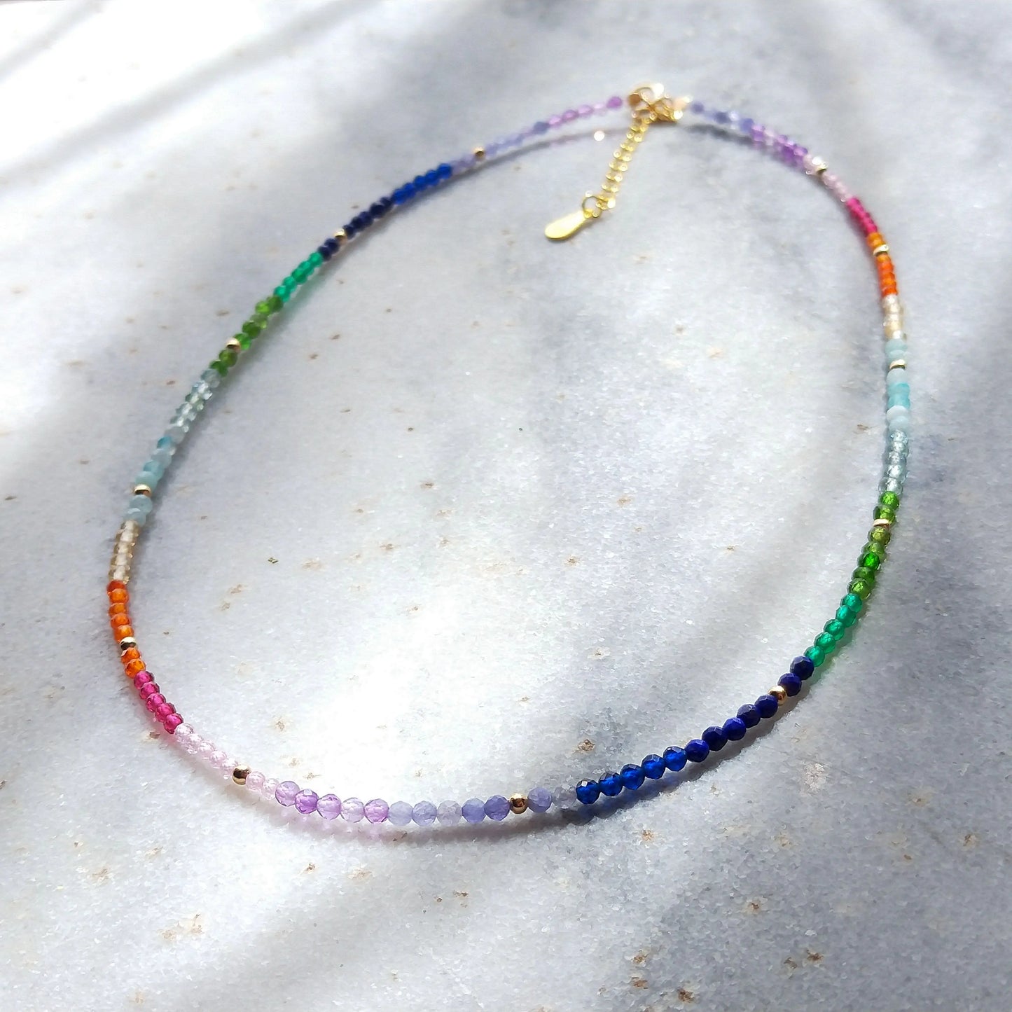 Lii Ji Rainbow Tanzanite Necklace 925 Sterling Silver Gold Adjustable Unisex Gift 37.5+4cm
