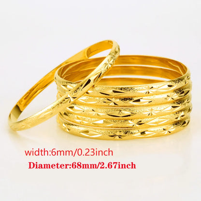 Dubai Gold Color Bangles Set 6MM Copper Bracelets Ethiopian Jewelry Fashion for Women Men