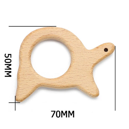 Natural Beech Wood Baby Teethers Set in Animal Shapes - Tortoise, Koala, Whale, Turtle - Food Grade Newborn Toys