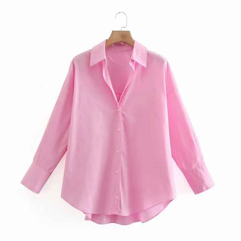Women Poplin Blouse Long Sleeve Single Breasted Office Chic