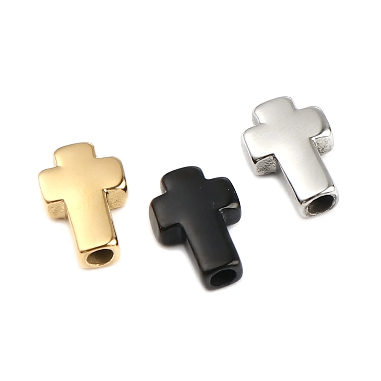 New Trend Stainless Steel Religious Cross Beads in Gold Color 14mm x 10mm with 2.7mm Hole