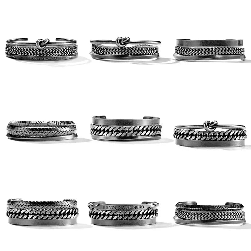 Vnox Vintage Men's Bracelet Set Retro Stainless Steel Gothic Jewelry
