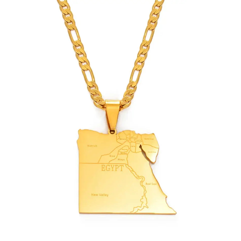 Anniyo Egypt Map States Pendant Necklace Gold Jewelry for Men and Women Gold Color