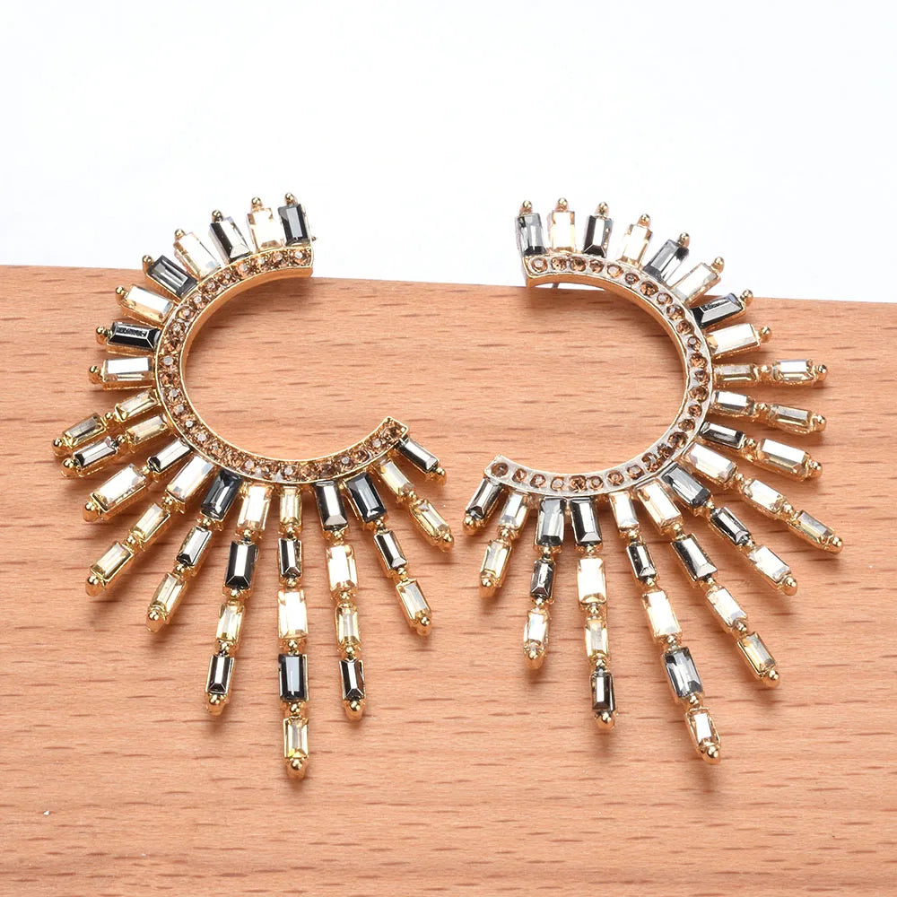 Boho Ethnic Multicolor Crystal Rhinestone Tassel Earrings for Women