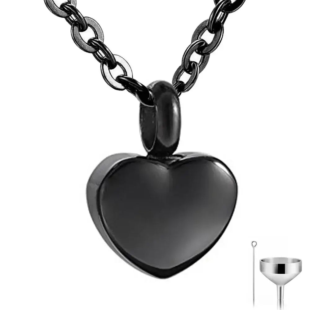 Heart Shaped Memorial Urns Necklace for Ashes in Four Colors black