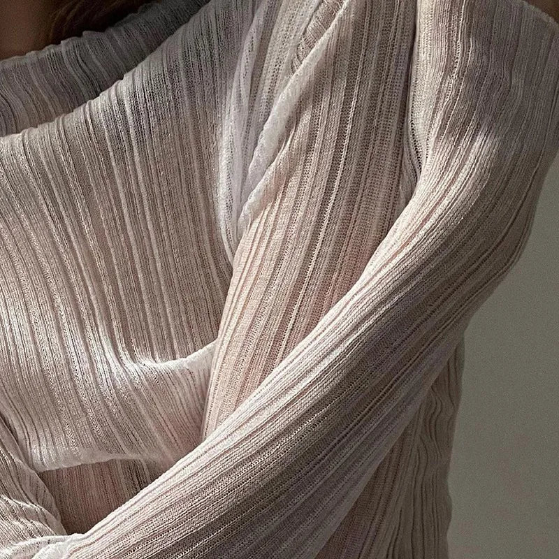 Women Sheer Mock Neck Long Sleeve Top Chic Fall 2024