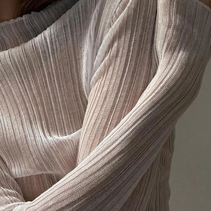 Women Sheer Mock Neck Long Sleeve Top Chic Fall 2024
