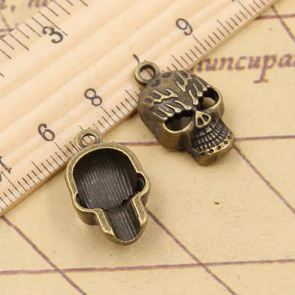 Vintage Tibetan Bronze Silver Skull Pendants for DIY Jewelry Crafting 10pcs