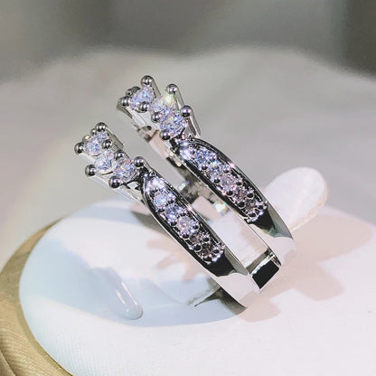 Elegant 925 Sterling Silver Zircon Cocktail Ring for Women with Double Row Design