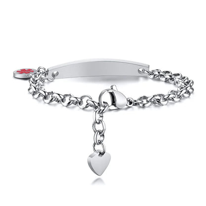 Elegant Customizable Enamel Medical ID Bangle Bracelet for Women with Stainless Steel Rolo Chain