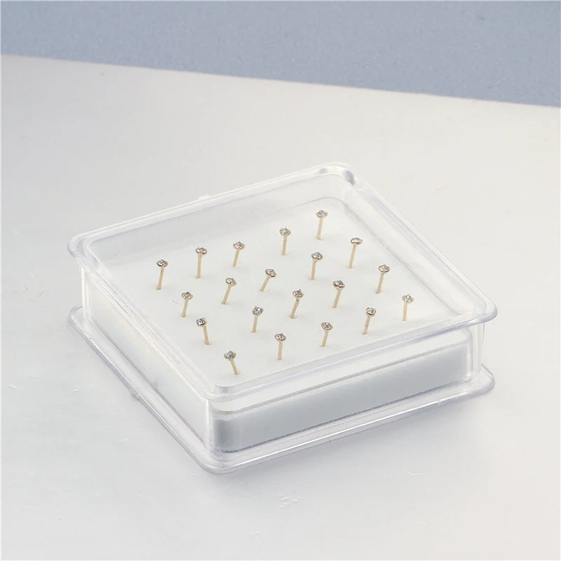 20 Piece Set of 1.5mm Crystal Nose Studs in Gold and Silver - Trendy Body Jewelry for Stylish Piercings